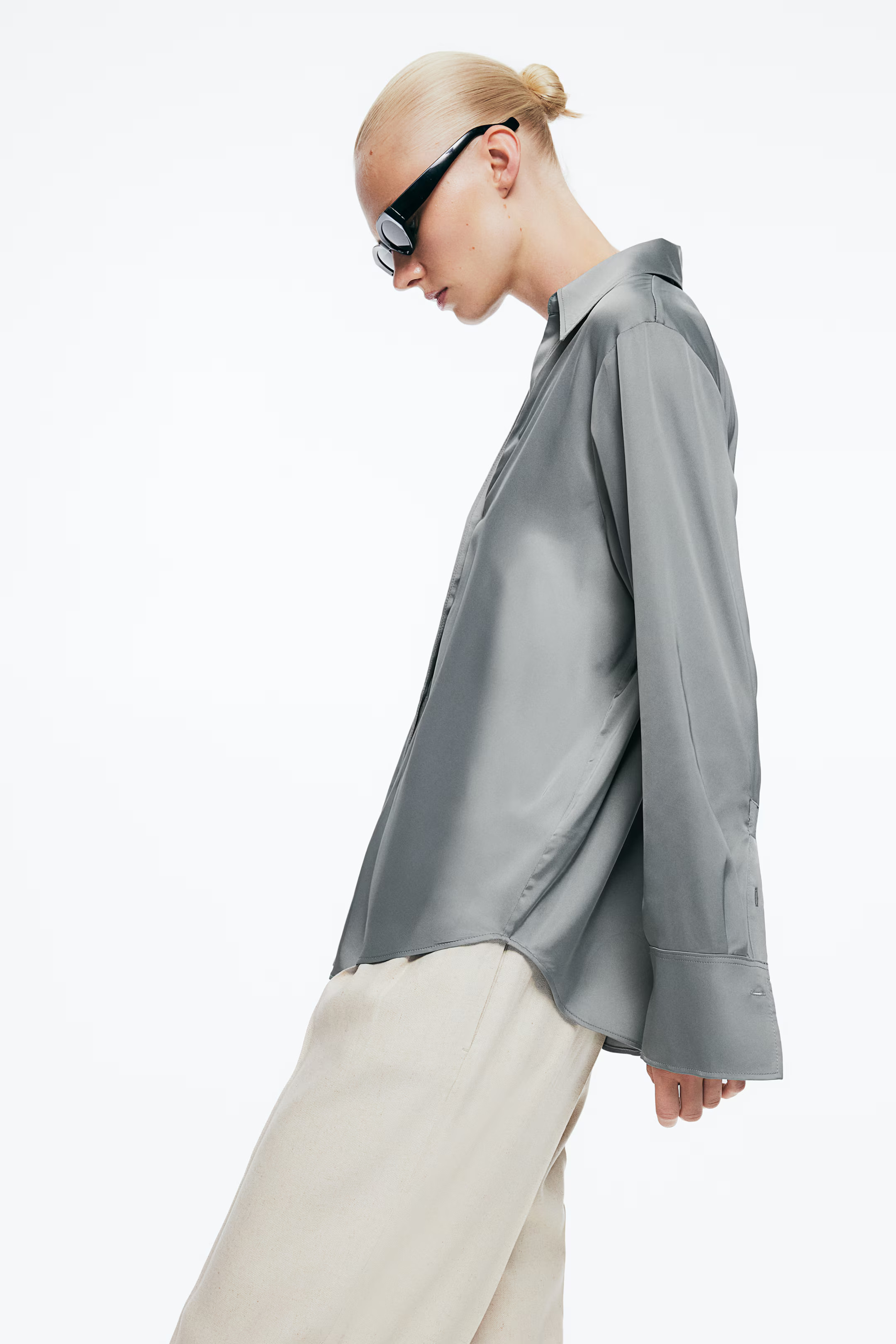 V-neck Blouse - Gray - Ladies | H&M US | H&M (US + CA)