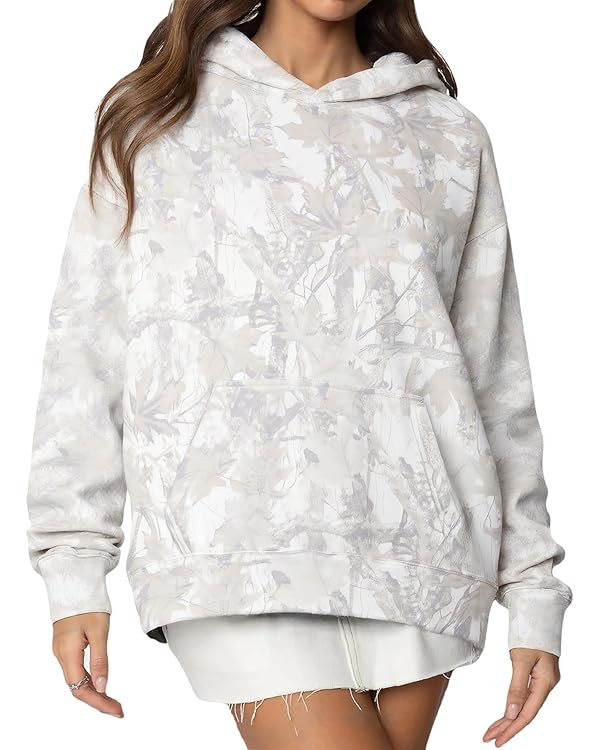 Camo Hoodie Womens Maple Leaf Fleece Hooded Sweatshirt Oversized Camouflage Hoodies For Women Tre... | Amazon (US)