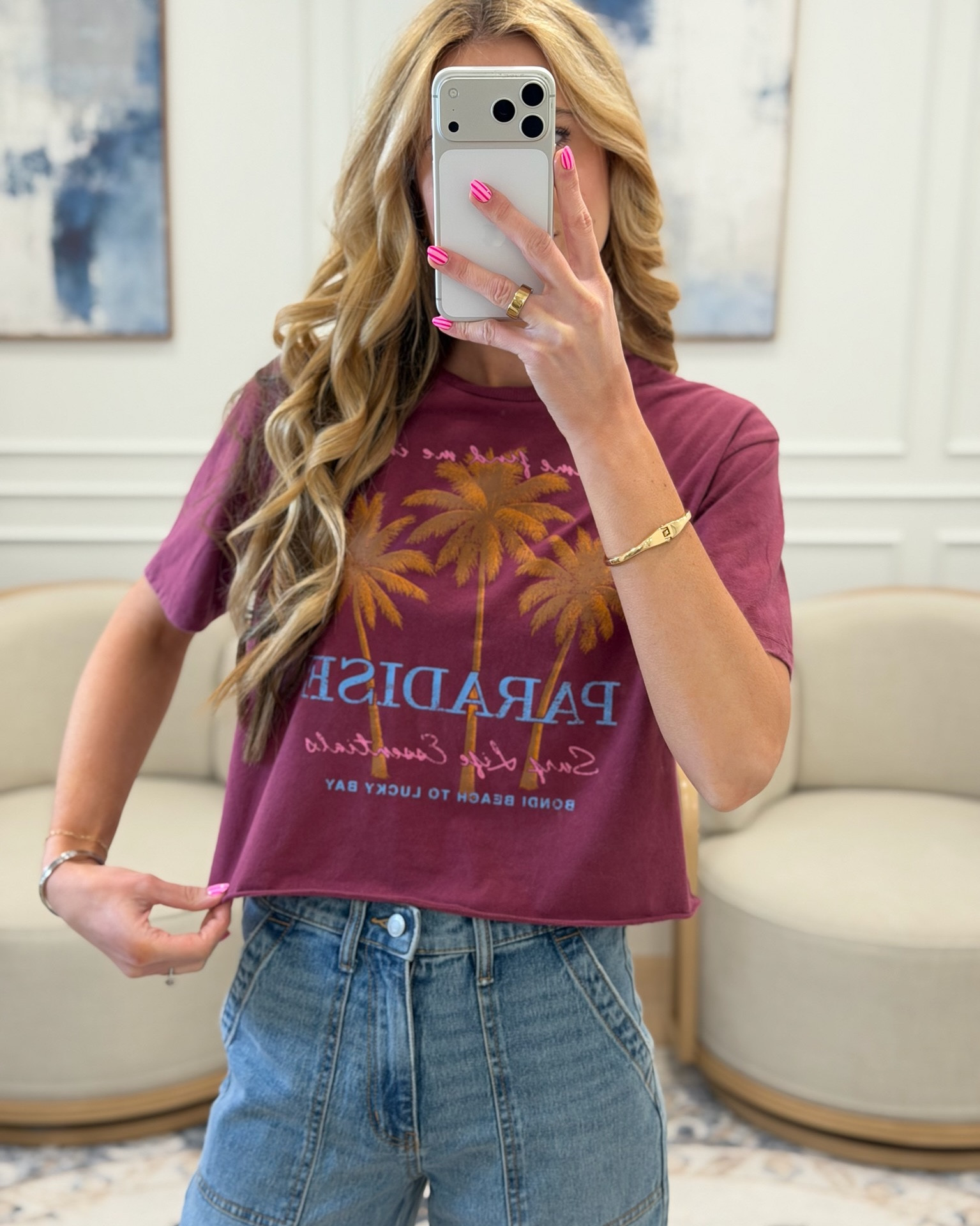 This berry paradise graphic crop tee from Walmart paired with wide-leg jeans is giving all the summer vibes and I am obsessed 🌴✨ The washed berry color, the palm tree graphic, the cropped fit — so cute and so effortless for way less. I am wearing a small, I am 5’8” for reference.

#LTKSeasonal #LTKootd #LTKmomlife