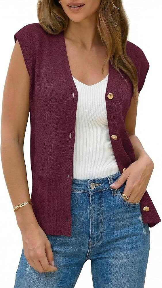 Arach&Cloz Women's Wool Blend Sweater Vest V Neck Button Down Cardigan Business Casual Tops 2026 | Amazon (US)