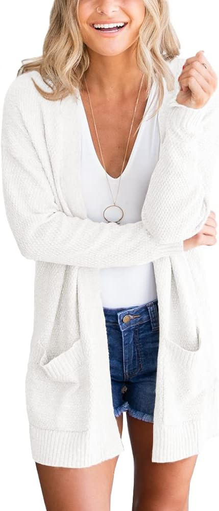 Goranbon Women's Cardigan Sweaters Open Front Long Sweater Knitted Coat with Pockets | Amazon (US)