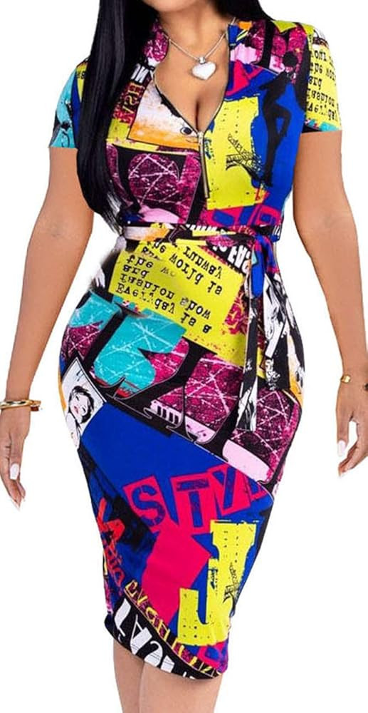 Women Sexy Dresses Bodycon Church 3/4 Sleeve African Print Pencil Party Office Dress Work with Sp... | Amazon (US)