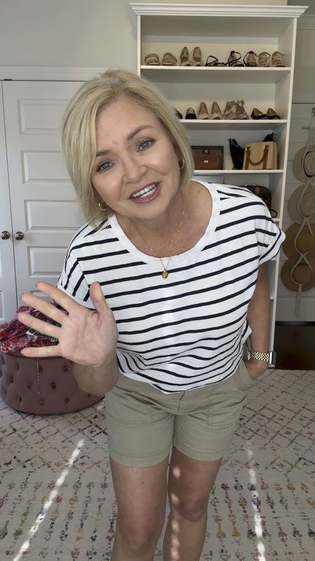 Another real life outfit of the day! Comfy & casual today as we are heading out to a baseball game tonight. Wearing Small tee & 6 shorts.

Shorts outfit
Summer outfit
Casual style
Travel outfit
Over 50

#LTKFindsUnder50 #LTKOver40 #LTKVideo