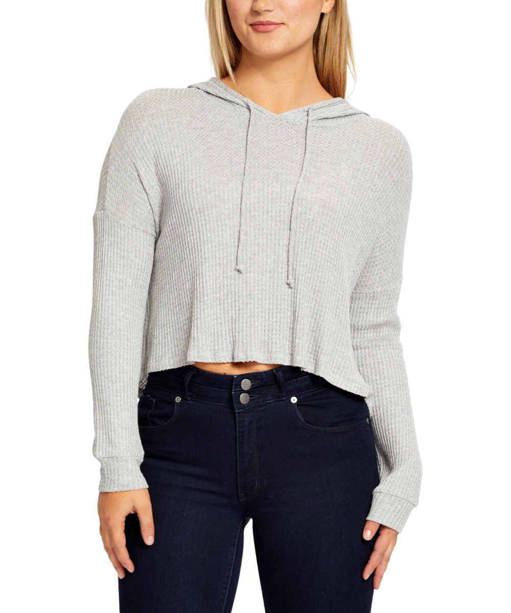tresics Women's Sweatshirts and Hoodies HT.GREY - Heather Gray Hi-Low Crop Hoodie - Women | Zulily