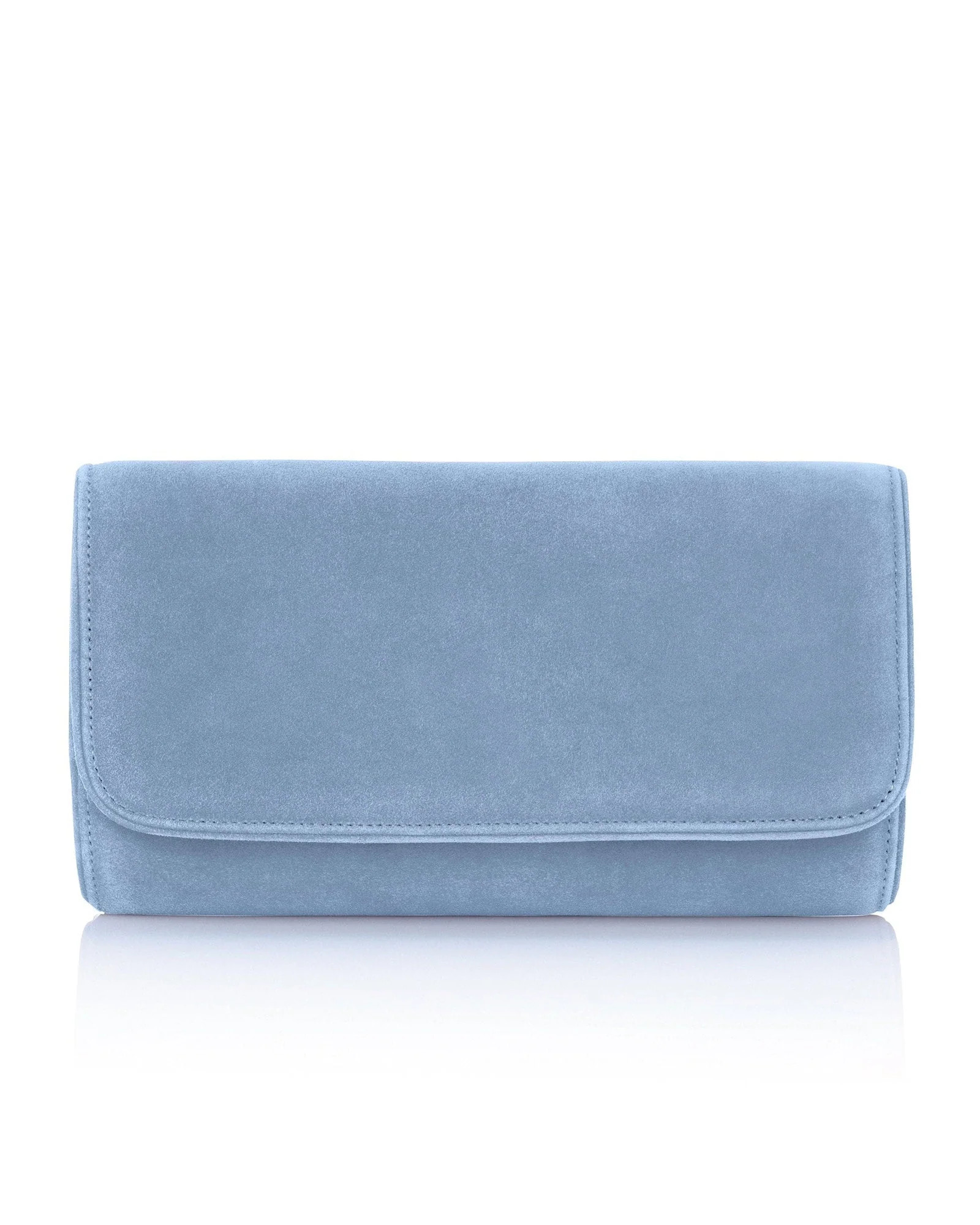 Natasha Powder Blue Suede
			Clutch Bag | Emmy London
