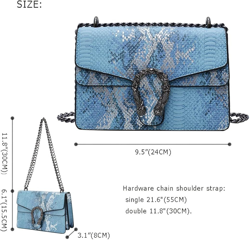 Crossbody Shoulder Evening Bag for Women - Snake Printed Leather Messenger Bag Chain Strap Clutch Sm | Amazon (US)