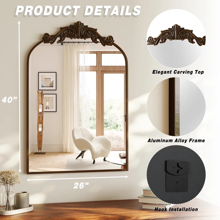 BEAUTYPEAK 40"x26" Wall Decor Mirror Arched Metal Vintage Bathroom Mirror,Bronze | Walmart (US)