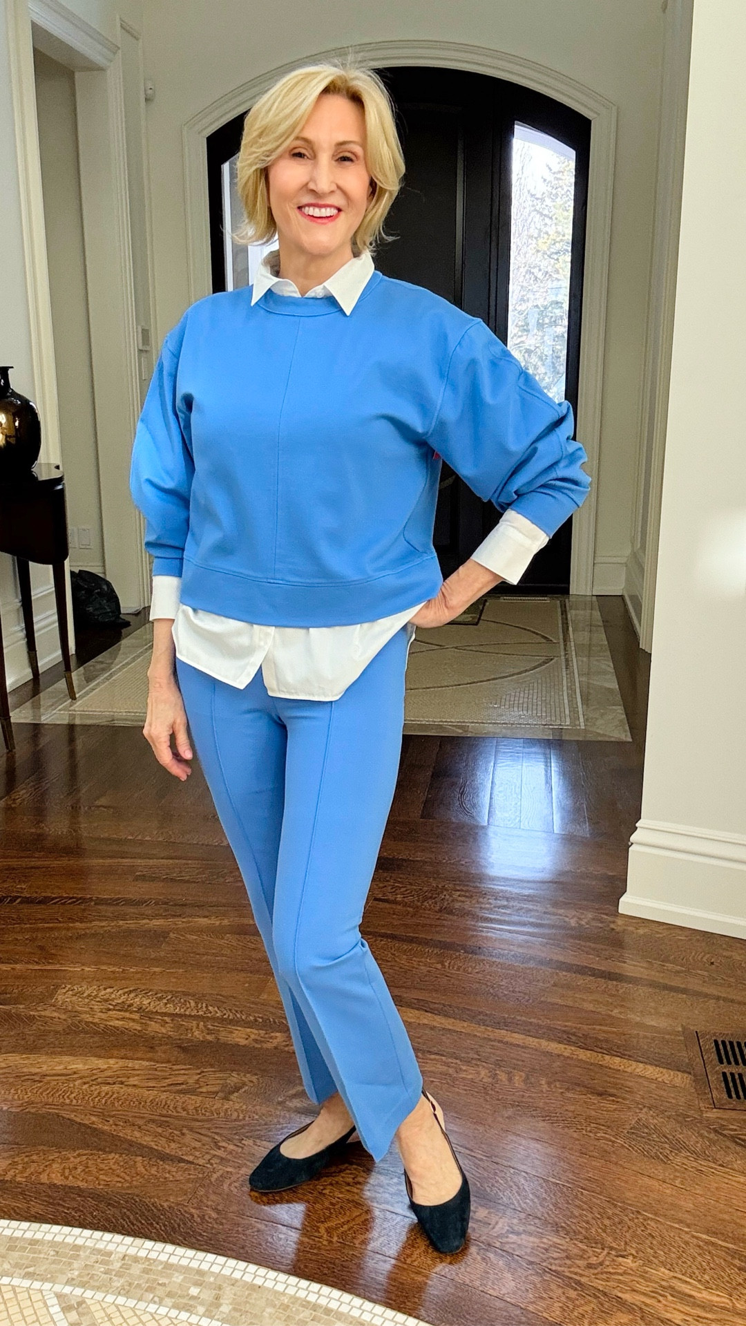 Keeping it classic with a little twist 💙✨ This @Spanx look with the blue pullover layered over a crisp white collared shirt just feels so polished but still effortless. Paired with matching blue pants and soft suede ballet flats for that all-day comfort I’m loving right now.

Simple, put-together, and perfect for those “I want to look like I tried… but not too much” days 🤍👖


#LTKSeasonal #LTKootd #LTKOver40