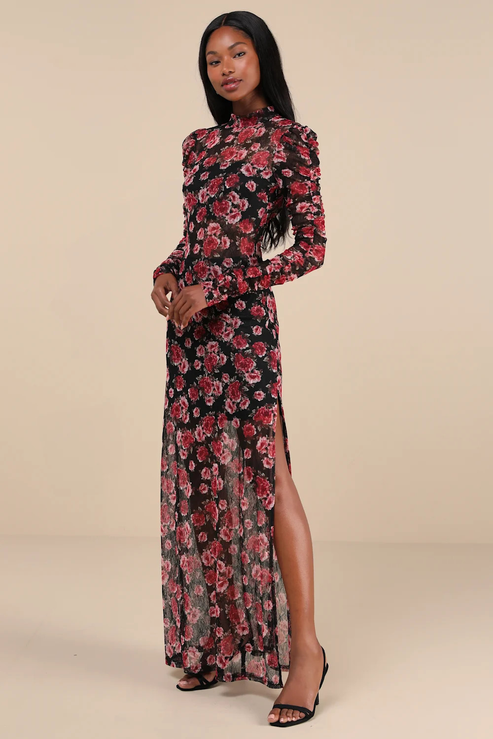 Lovely Silhouette Black Floral Sheer Mesh Cutout Maxi Dress | Lulus