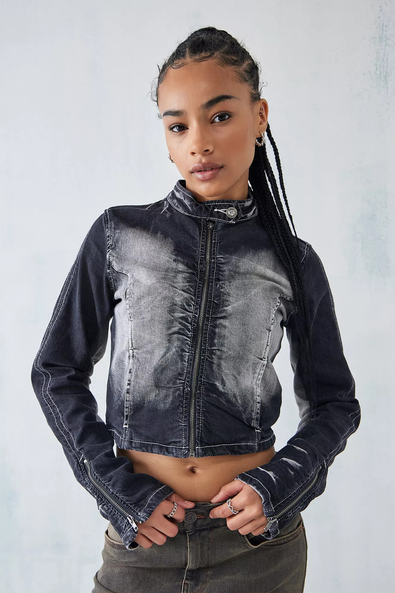 Jaded London 24/7 Ruched Front Denim Jacket | Urban Outfitters (EU)