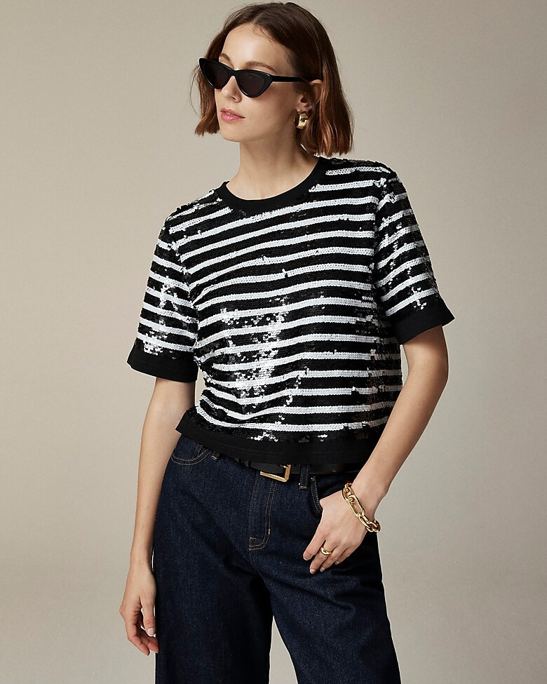 Sequin-embellished T-shirt in stripe | J. Crew US