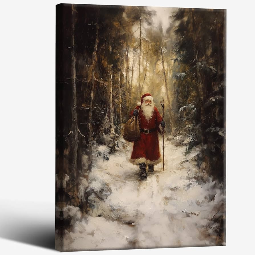ECUASMR Vintage Christmas Canvas Wall Decoration – Santa Claus Walking on The Snow – Aestheti... | Amazon (US)