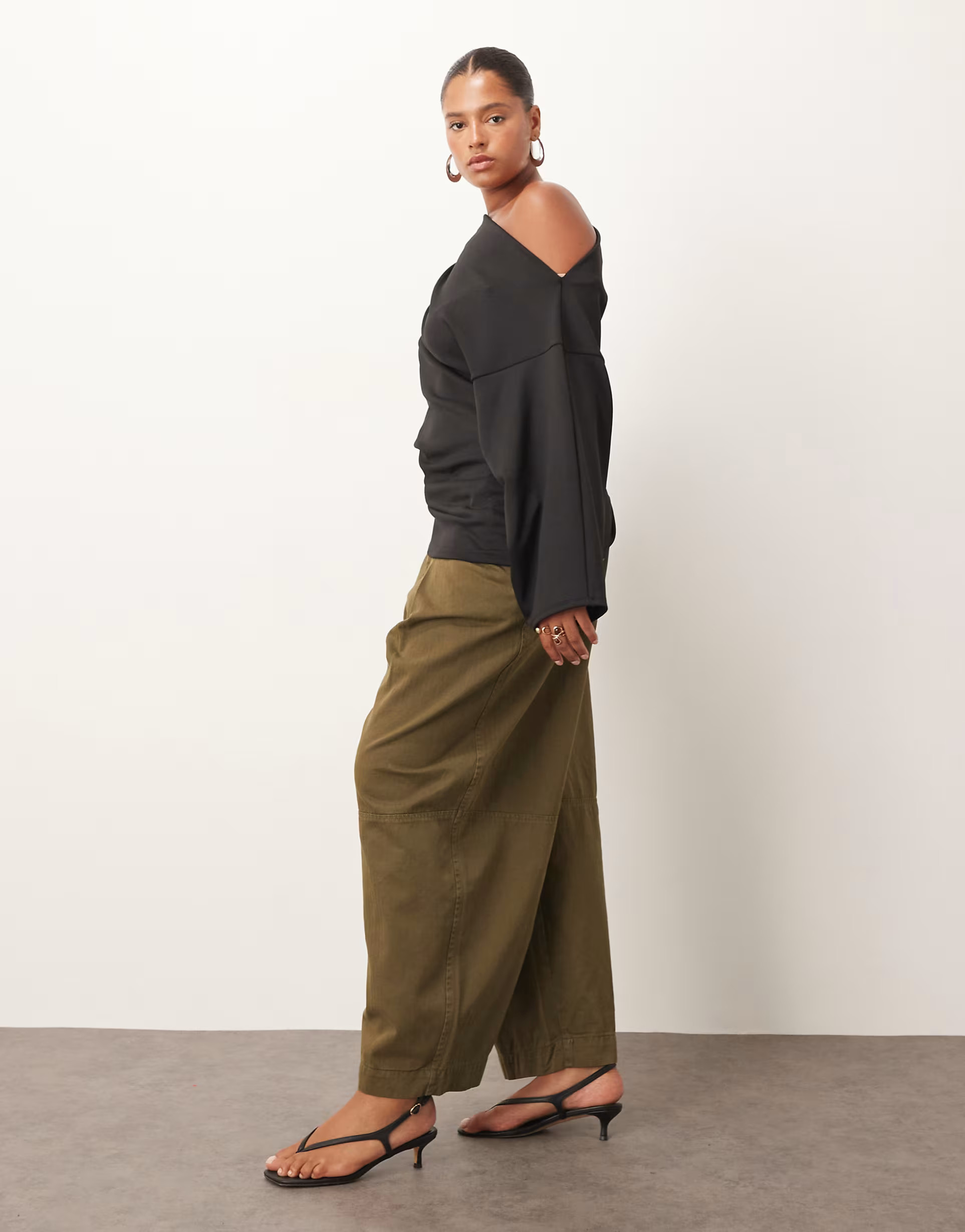ARRANGE Curve Remi casual twill high waisted barrel leg pants in olive green | ASOS (Global)