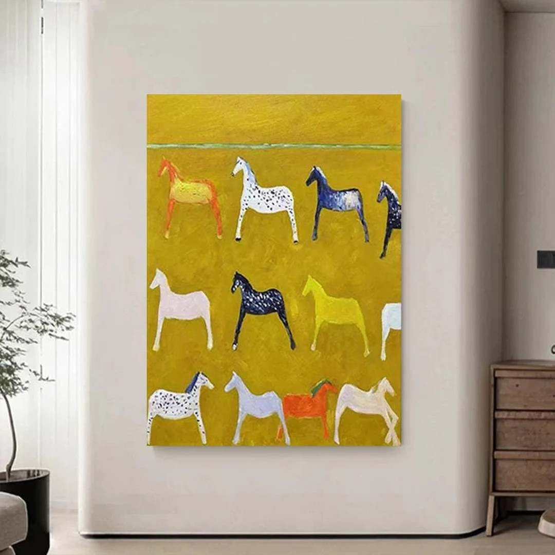 Large Yellow Horse Oil Painting on Canvas Horse Abstract Canvas Wall Art Colorful Modern Minimali... | Etsy (US)