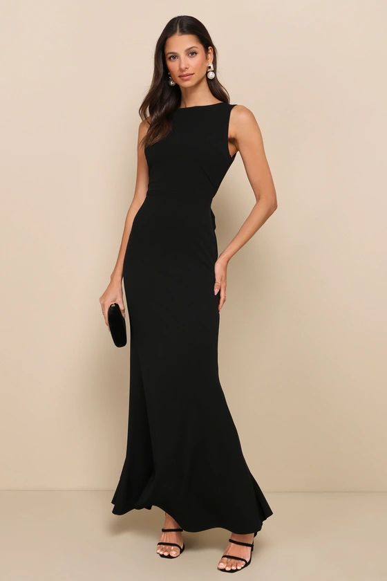 Exquisite Refinement Black Backless Bow Ruffled Maxi Dress | Lulus
