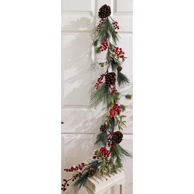 5ft Mistletoe & Red Berry Garland The Holiday Aisle® | Wayfair North America