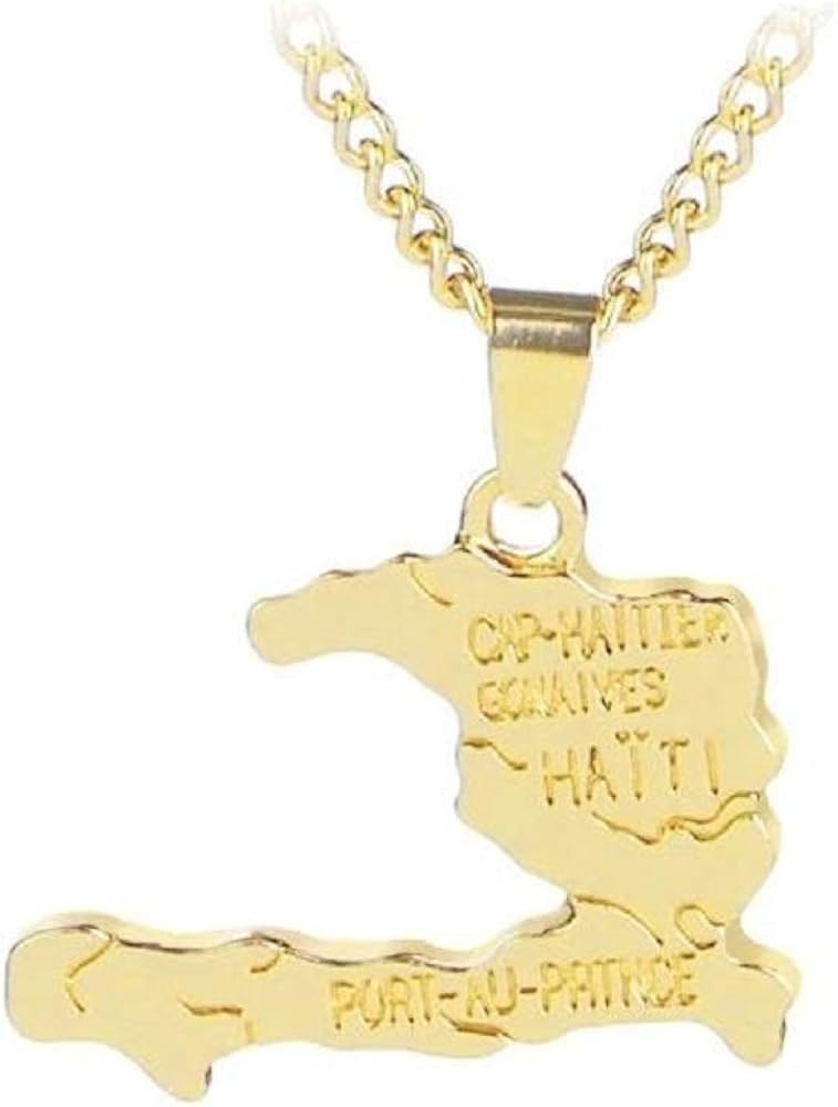 Haiti Map Necklace (/w a Black Velvet Gift Pouch) | Amazon (CA)
