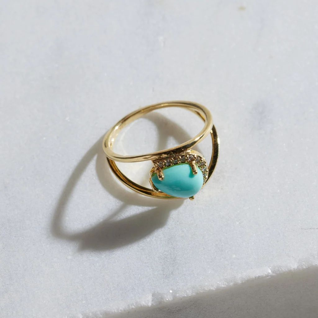 Tira Turquoise Cocktail Ring | Nickel and Suede