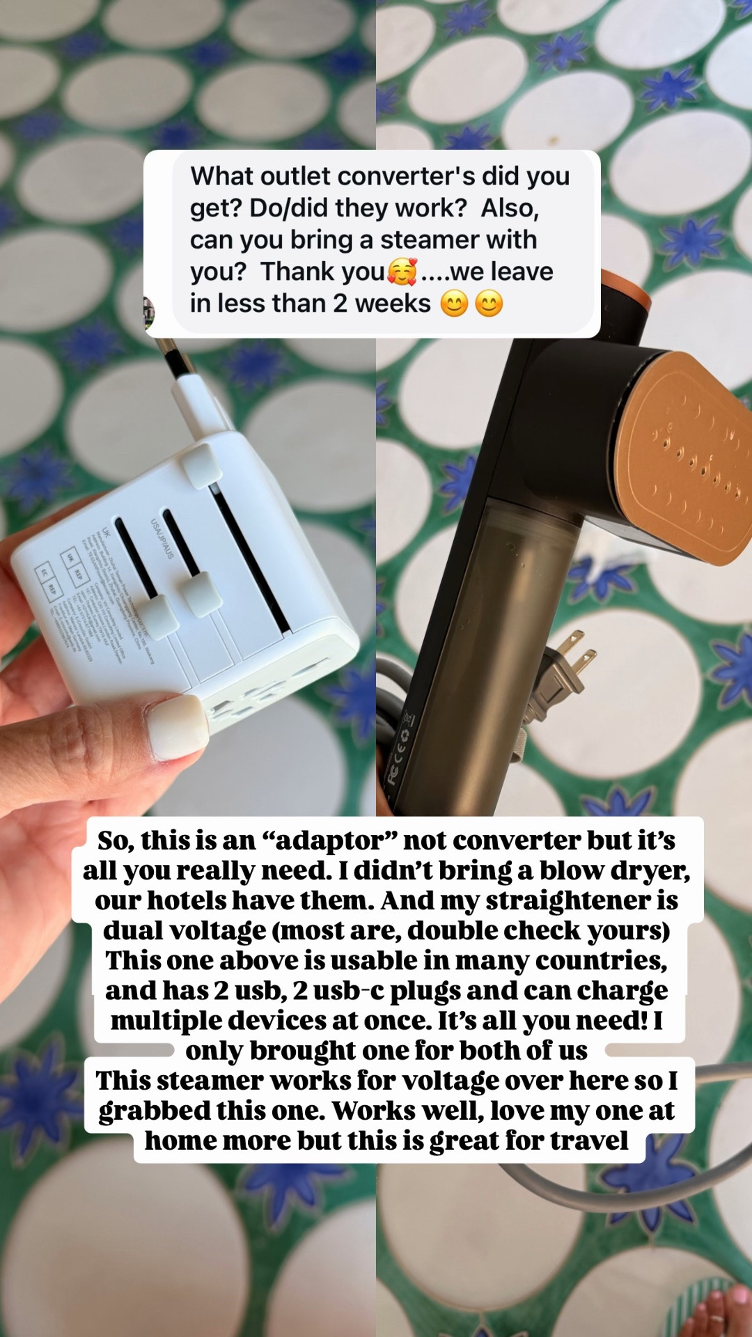 Adaptor for travel to Europe and other countries 
Travel steamer for Europe

#LTKdayinmylife #LTKTravel #LTKOver40