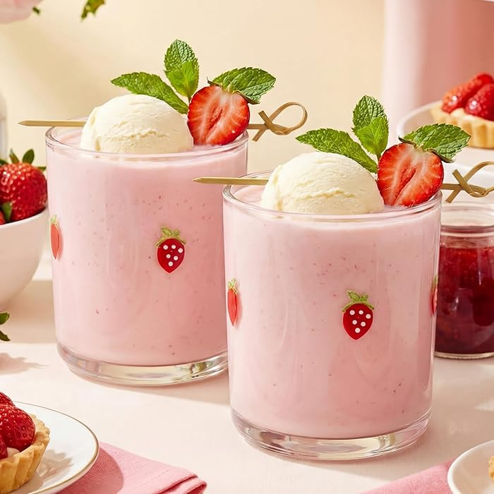 SiliFine 2 Pcs Strawberry Icon Juice Glasses - 14oz Sweet Strawberry Stemless Wine Drinking Coffe... | Amazon (US)