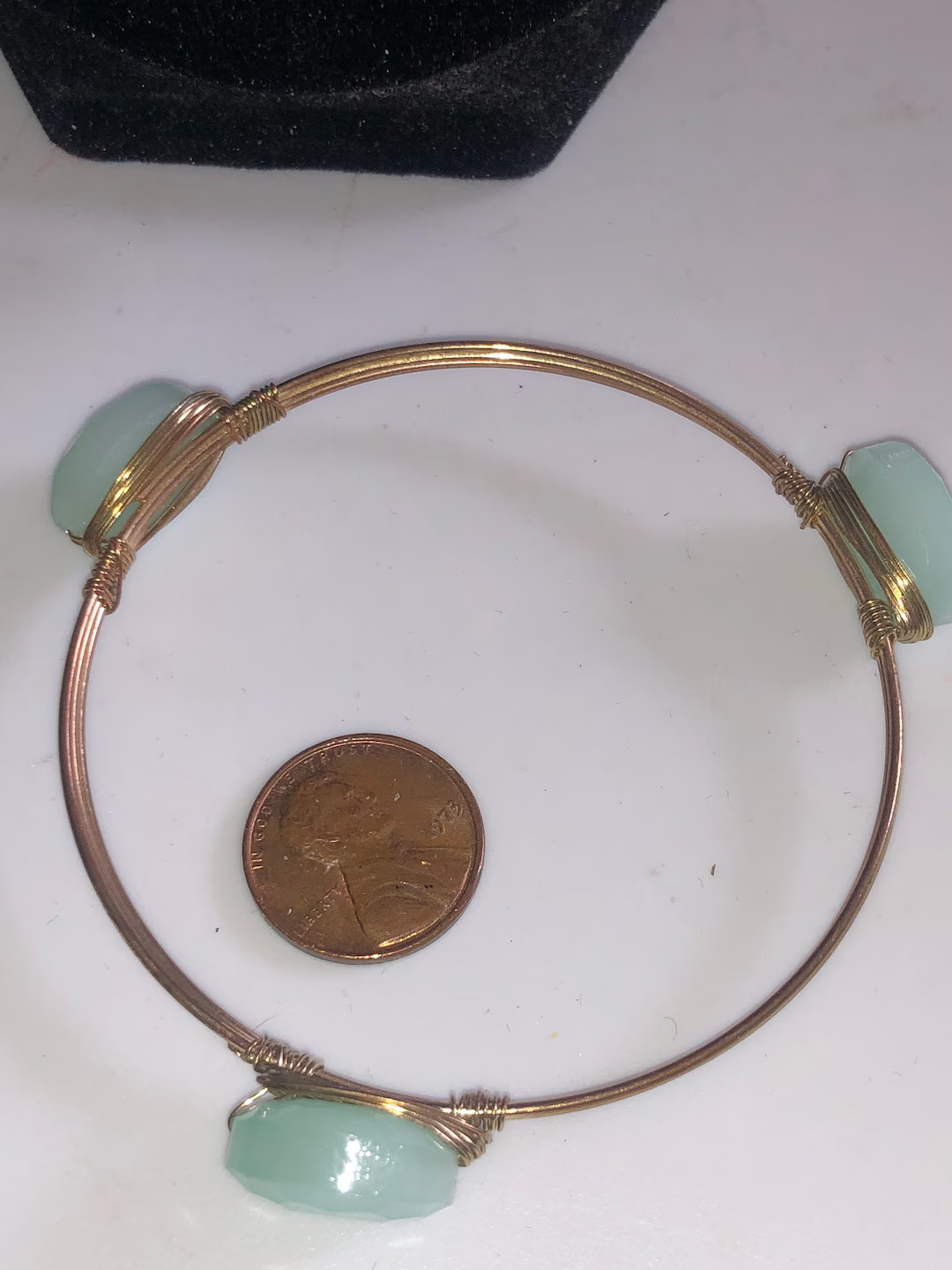 Gold Tone Wired Bangle With Beveled Mint Glass Beads*** - Etsy Philippines | Etsy (US)