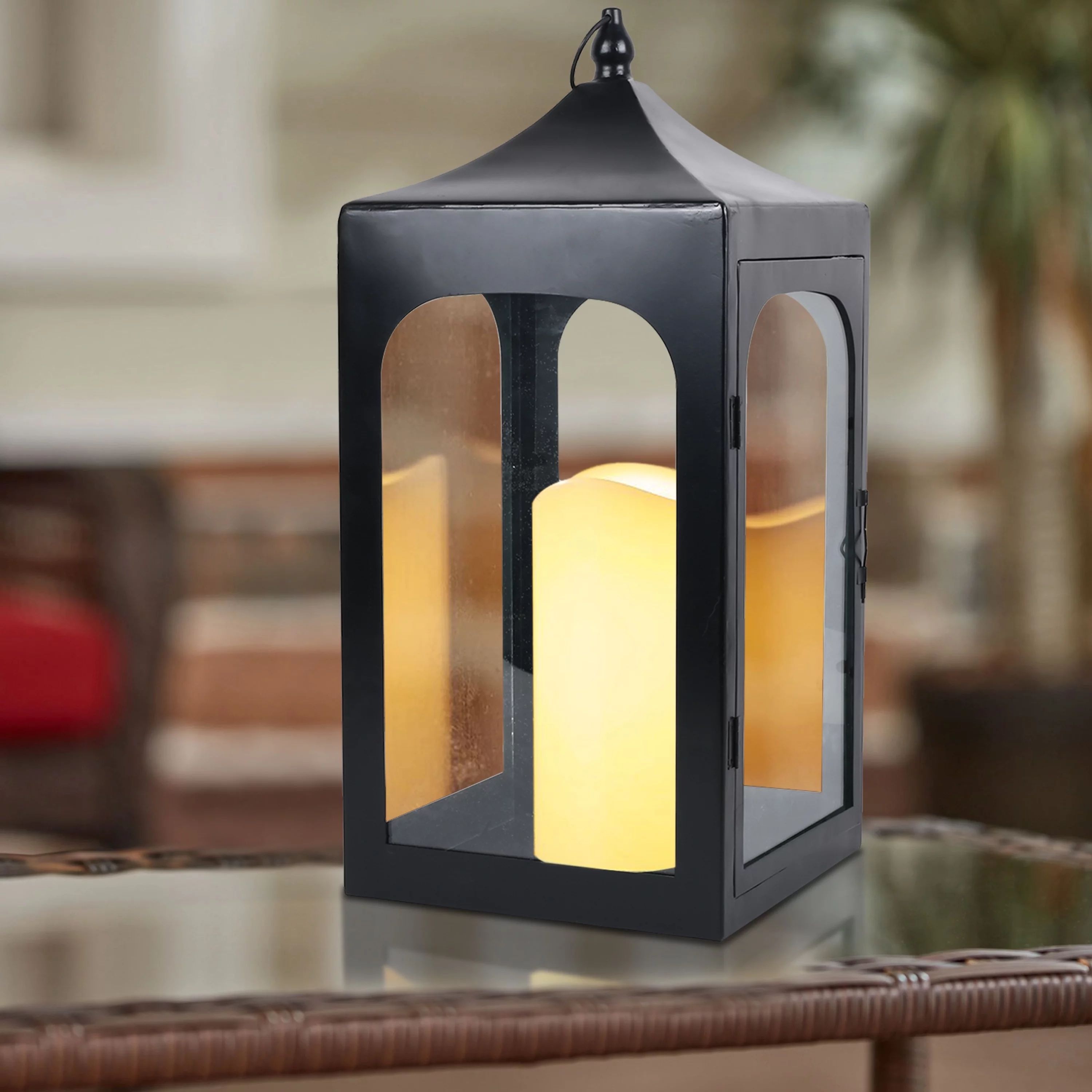 Better Homes & Gardens Decorative Black Metal Battery Operated Outdoor Lantern with Removable LED... | Walmart (US)