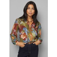 Abstract Print Tie Blouse, rust | PrettyLittleThing US
