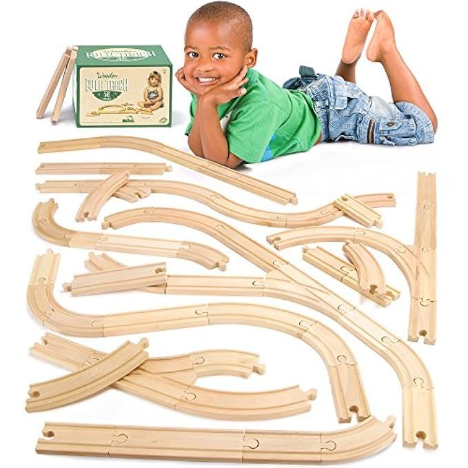 Conductor Carl 56-piece Bulk Value Wooden Train Track Pack - Compatible with All Major Toy Train Bra | Amazon (US)
