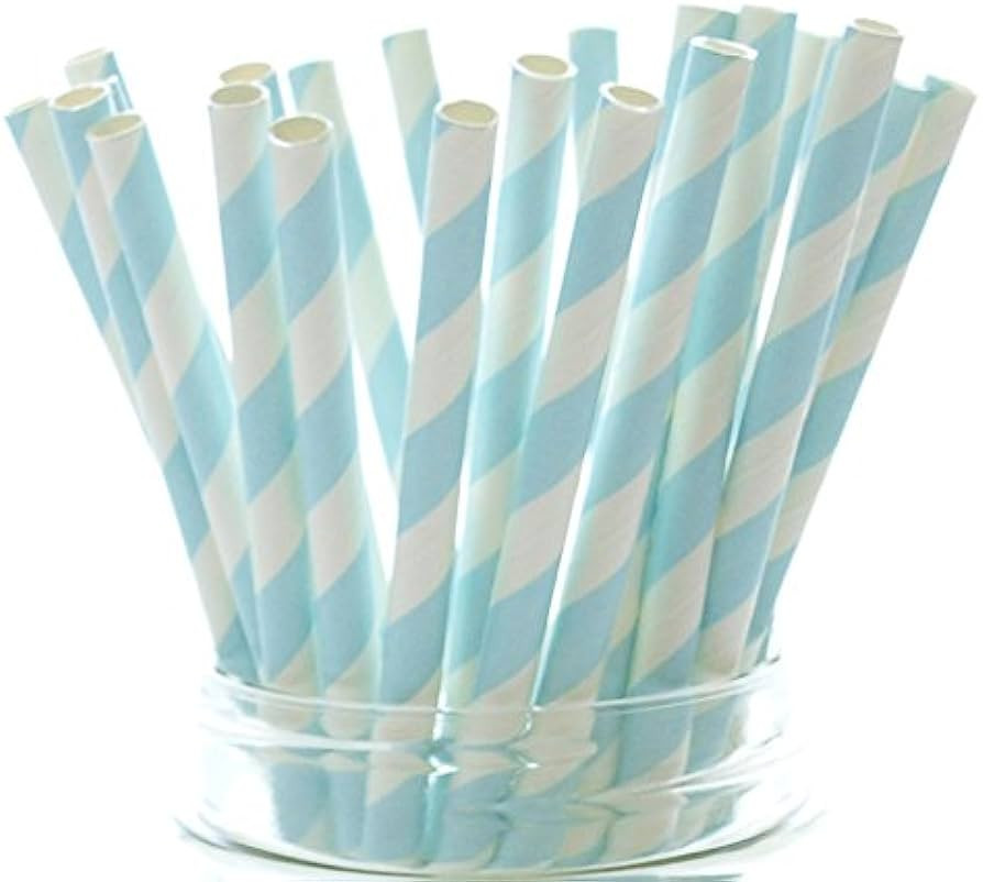 Blue Stripe Paper Party Straws (Pack of 25) - Baby Boy, Baby Shower, Beach Wedding Cake Pop Stick... | Amazon (US)