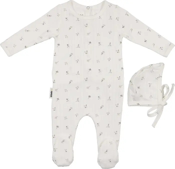 Pointelle Leaves Footie & Hat Set | Nordstrom