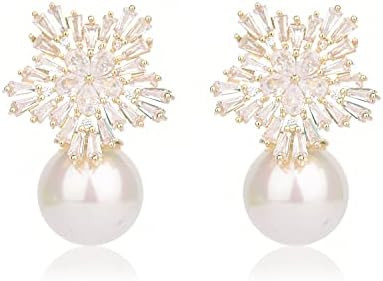 Fashion Women Chic imitation Pearl Snowflake Studs Earrings | Amazon (US)
