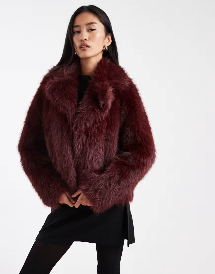 Chaqueta corta burdeos de piel sintética de New Look-Rojo | ASOS (Global)