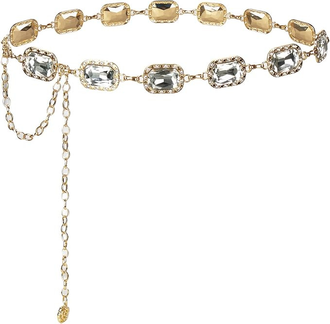 ILuvatar Green Glass Diamond Chain Belt Metal Diamond Belt Women's Dress Metal Belt Women's Weste... | Amazon (US)