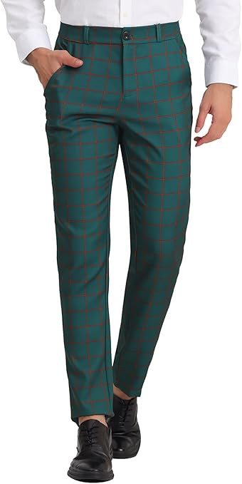 Lars Amadeus Men's Dress Plaid Pants Flat Front Printed Business Check Trousers | Amazon (US)