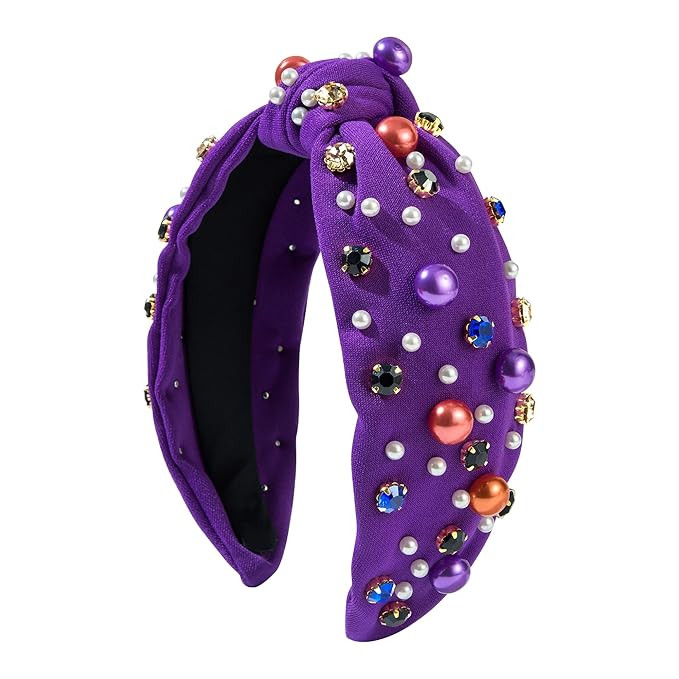 Halloween Pearl Knotted Headband for Women Girls Non Slip Rhinestone Embellished Hair Hoop Hallow... | Amazon (US)
