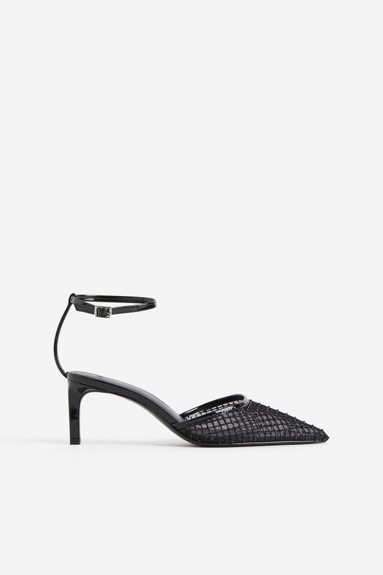 Ankle-strap mesh heels - Black - Ladies | H&M GB | H&M (UK, MY, IN, SG, PH, TW, HK)