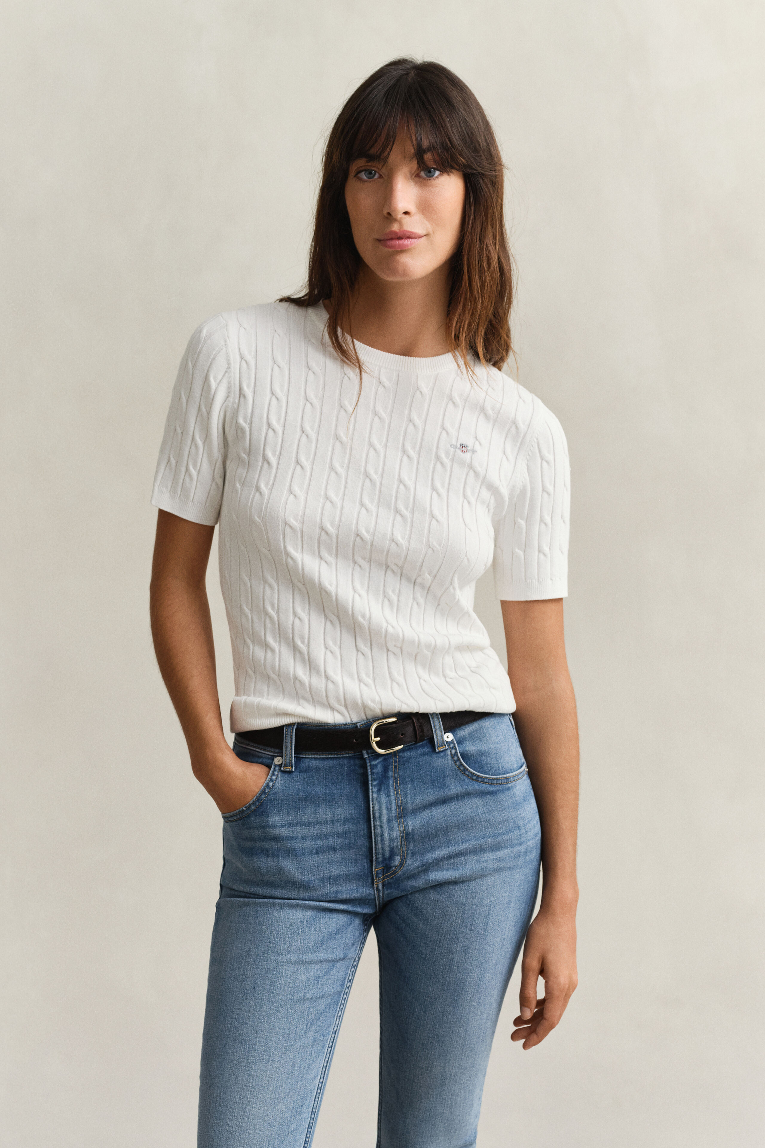 Cable Knit Short Sleeve Sweater | Gant