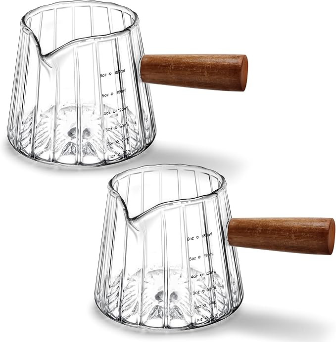 2 PCS Espresso Measuring Cup 6 Oz, Espresso Glass Cups with Wood Handle, Milk Frothing Cup, Espre... | Amazon (US)