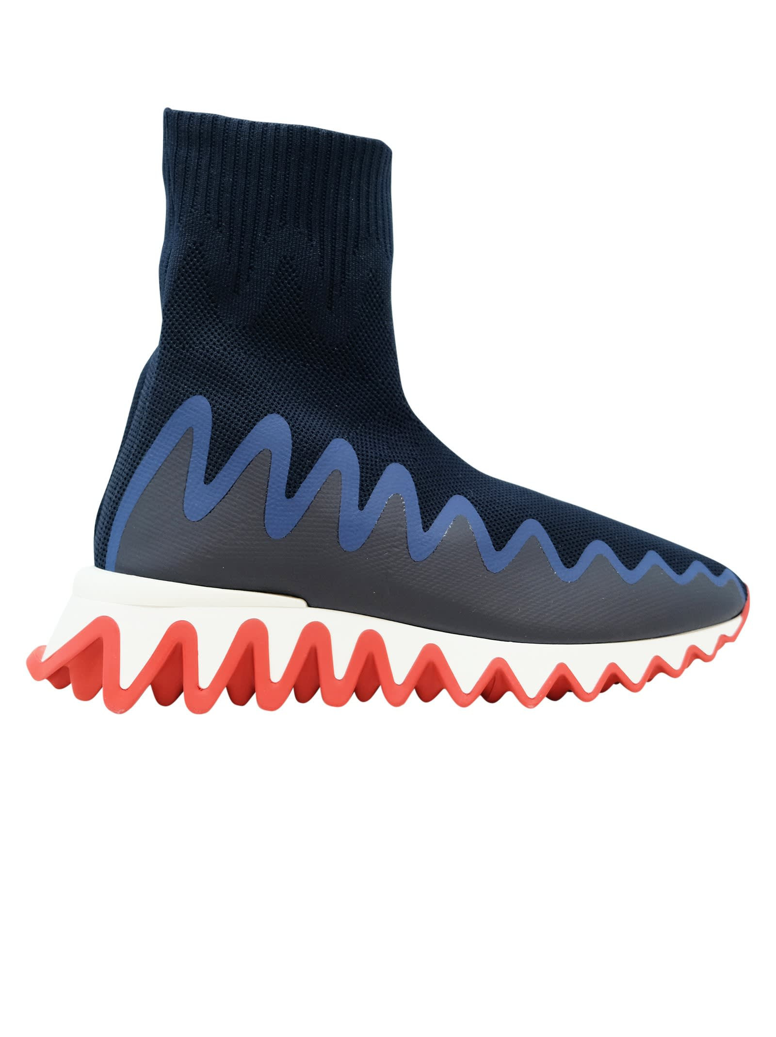 Christian Louboutin Blue Fabric Sharky Sock Sneakers | Italist.com US