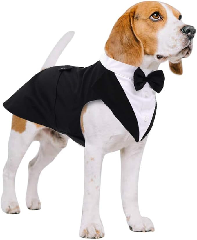 Kuoser Dog Tuxedo Dog Suit and Bandana Set, Dogs Tuxedo Wedding Party Suit, Dog Prince Wedding Bow T | Amazon (US)