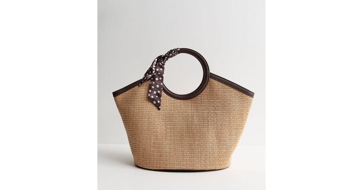 Stone Circle Top Handle Basket Bag with Scarf | New Look | New Look (UK)
