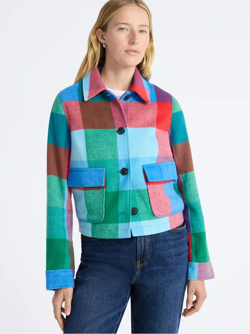 Free Assembly Women's Plaid Cropped Chore Jacket, Sizes XS-XXL | Walmart (US)