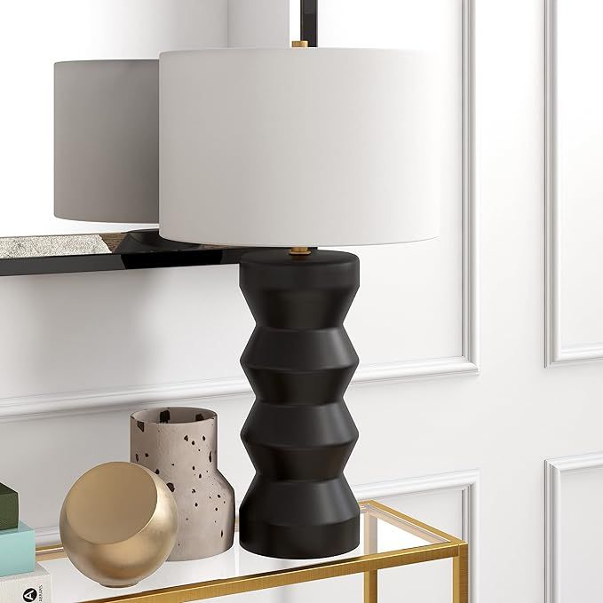 Carlin 28" Tall Ceramic Table Lamp with Fabric Shade in Matte Black/White | Amazon (US)