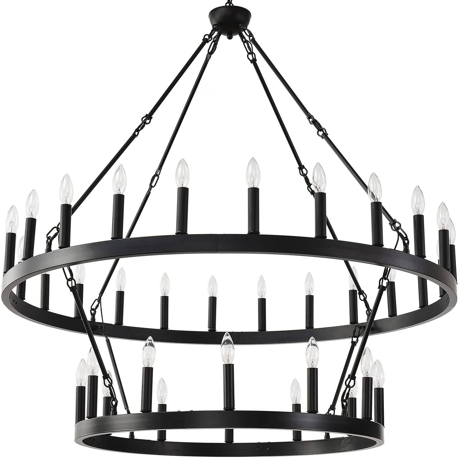 48 Inch Large Black Wagon Wheel Chandelier,2 Tier 36-Lights Farmhouse Industrial Country Style Ro... | Amazon (US)