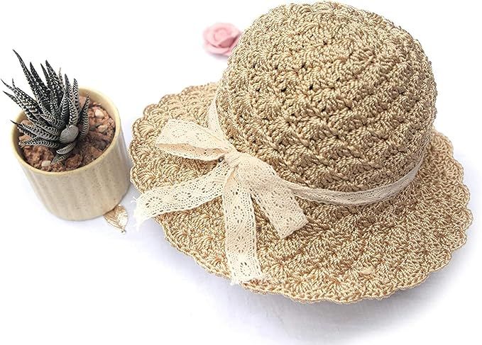 The Bunny Crochet Baby Sun Hats for Girl - Toddler Straw Sun Hat with Wide Brim Sun Protection an... | Amazon (US)