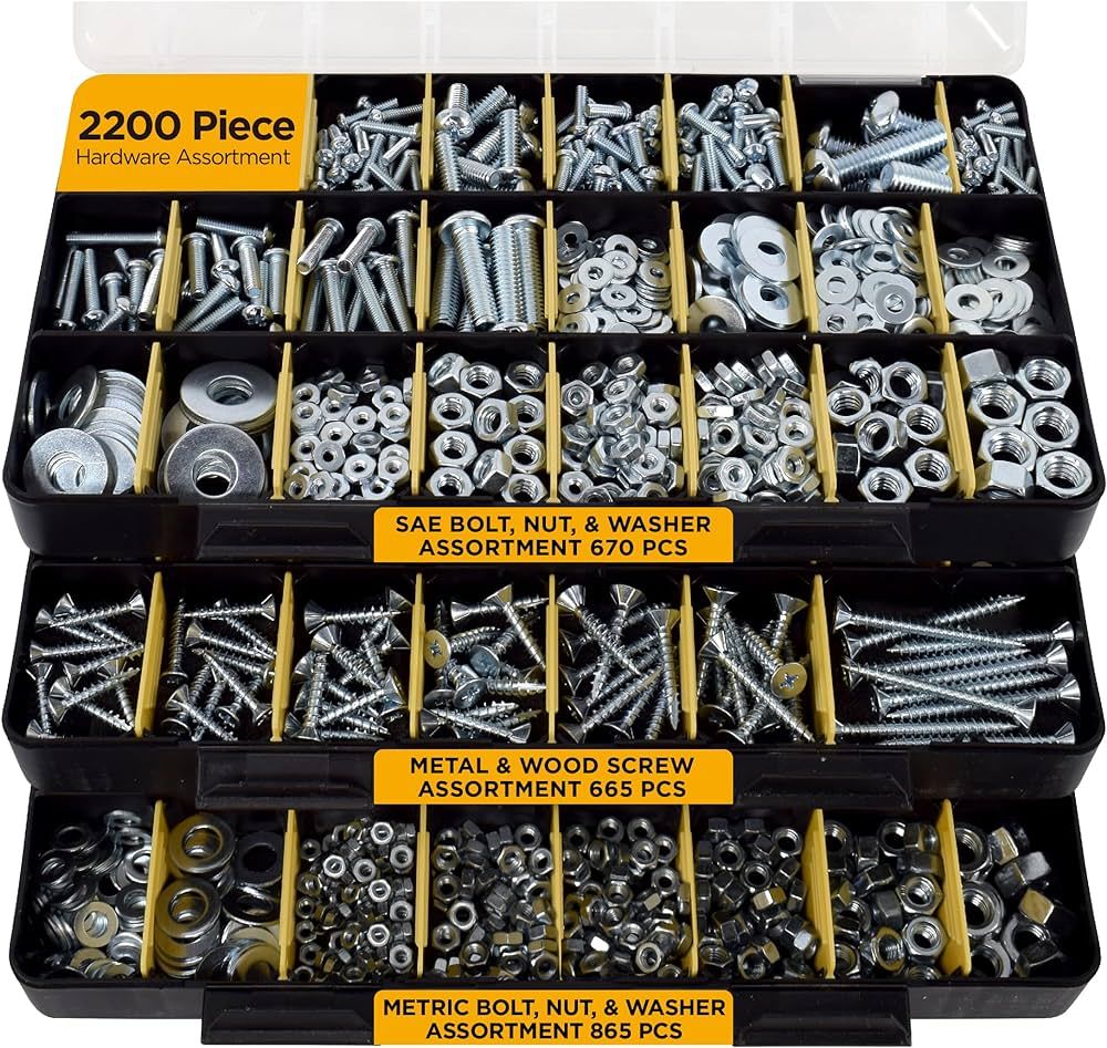 Jackson Palmer 2200 Piece Hardware Assortment Kit with Screws, Nuts, Bolts & Washers (3 Trays) | Amazon (US)