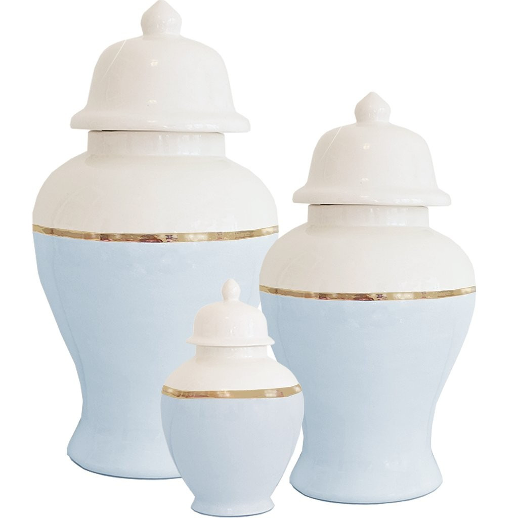 Hydrangea Light Blue Color Block Ginger Jar with Gold Accent | Lo Home by Lauren Haskell Designs