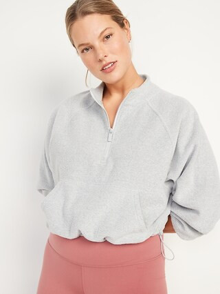 Long-Sleeve Half-Zip Oversized Textured Sweatshirt for Women | Old Navy (US)