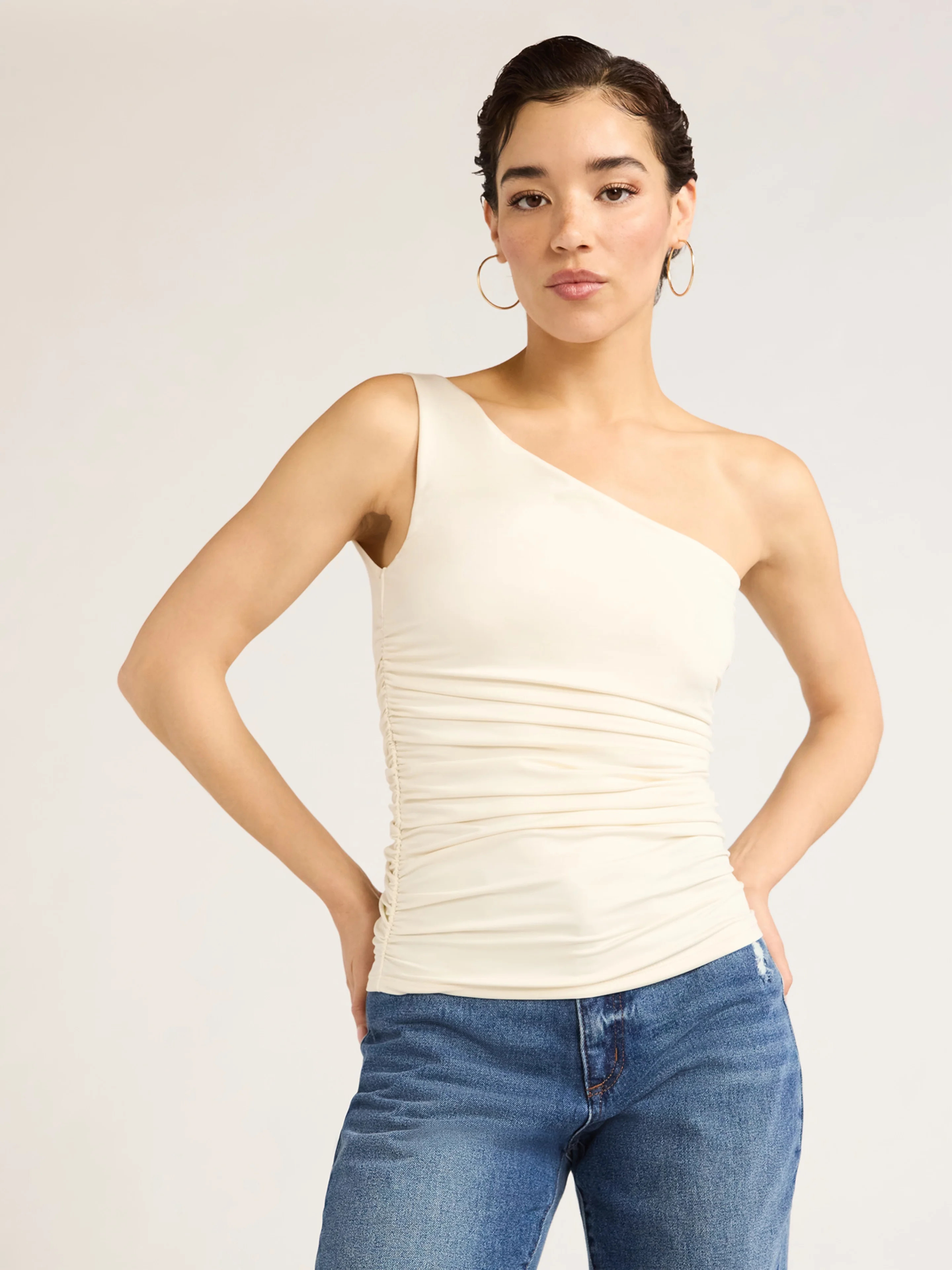 Sofia Jeans Women's Body Sculpt One Shoulder Ruched Top, Sizes XS-XXXL | Walmart (US)