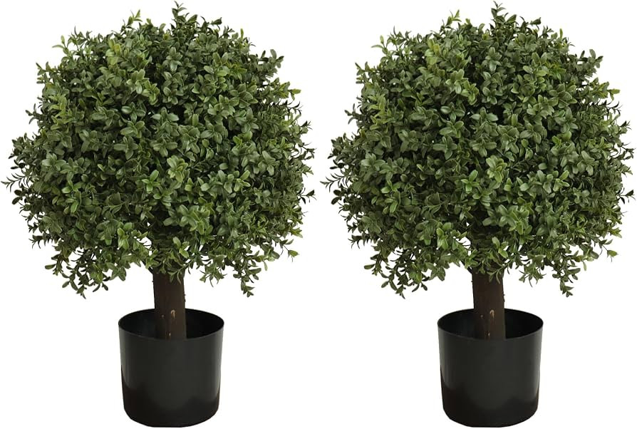 24'' Faux Boxwood Balls Topiary Trees Artificial Plants Outdoor Set of 2 Front Porch Potted | Amazon (US)